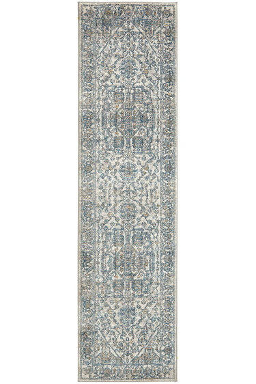 Sasha Blue Transitional Hallway Runner Rug
